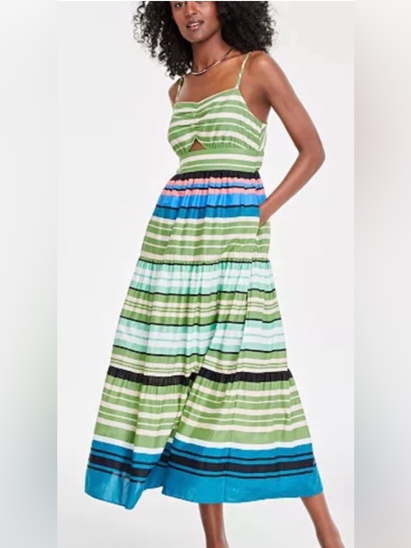 On 34th Green Multicolored Tiered Midi Sundress Size L